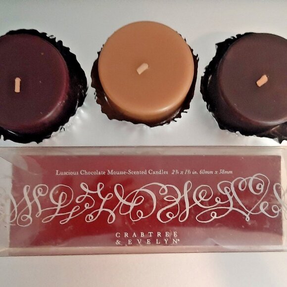 Vintage Crabtree & Evelyn 3 Luscious Chocolate Mousse Scented Candles - Picture 1 of 2